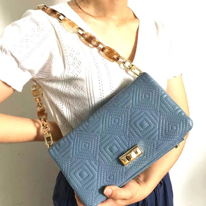 Embroidered Acrylic Chain Shoulder Bag Women's Small Square Purse Handbag