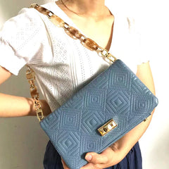 Embroidered Acrylic Chain Shoulder Bag Women's Small Square Purse Handbag