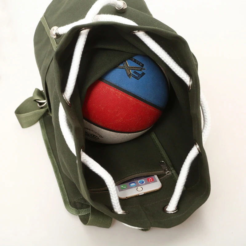 Canvas Drawstring Backpack Solid Cycling Shoulder Bag for Men Women