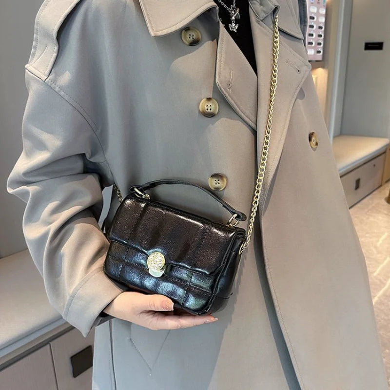 Retro Solid Underarm Bag Casual Lock Slung Small Square Bags