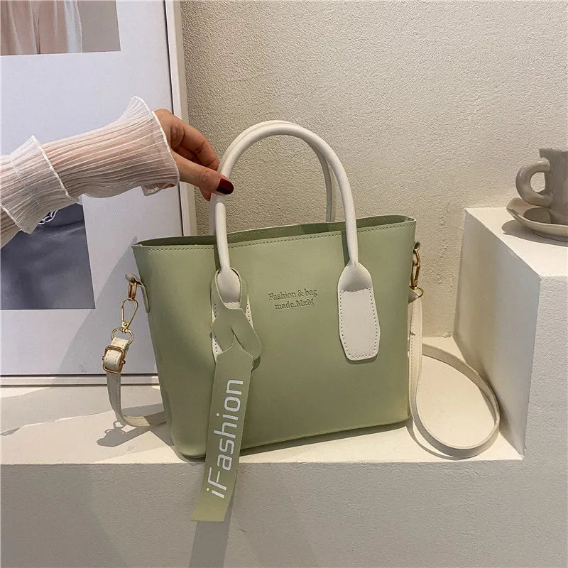 Texture Lady's Handbag PU Leather Summer Tote
