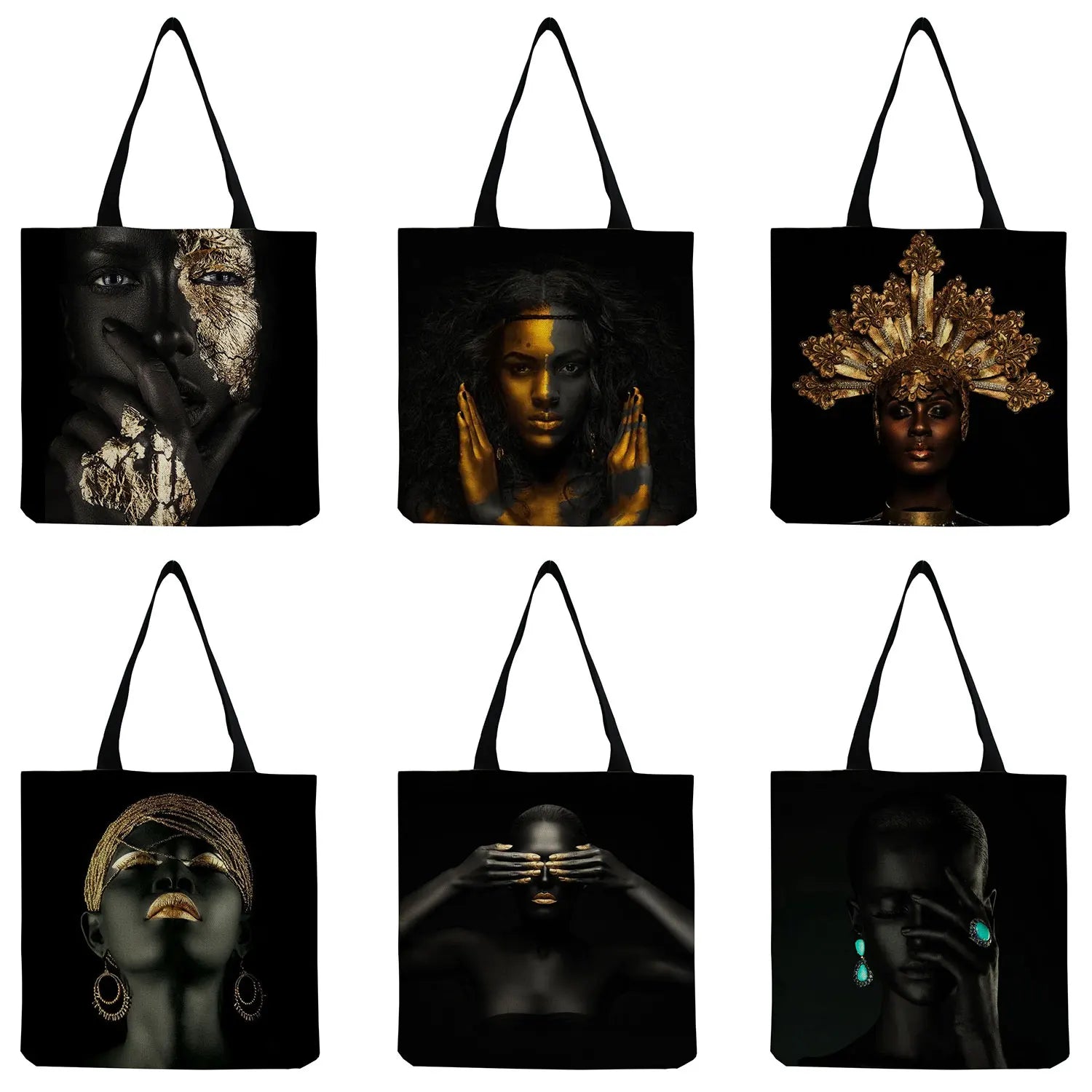 African Art Woman Print Tote Bag Foldable Eco Friendly Women Shoulder Bag