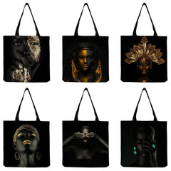 African Art Woman Print Tote Bag Foldable Eco Friendly Women Shoulder Bag