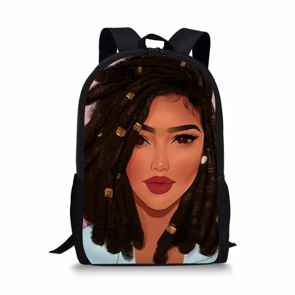 African Girl Printing Backpack for Kid Shoulders Bag