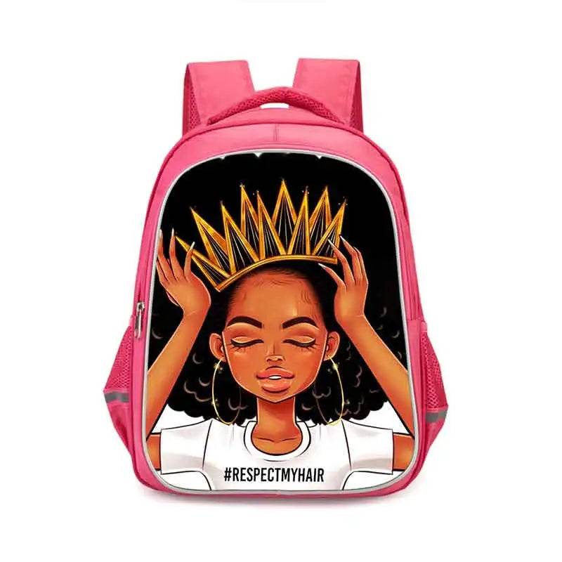 African Girls School Bag Sets pink backpack Afro Girl Bookbag Kids Schoolbags
