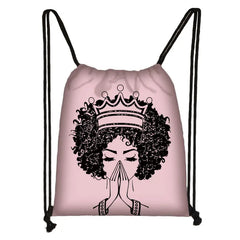 Brown African Girls Drawstring Bag Women Travel Backpack