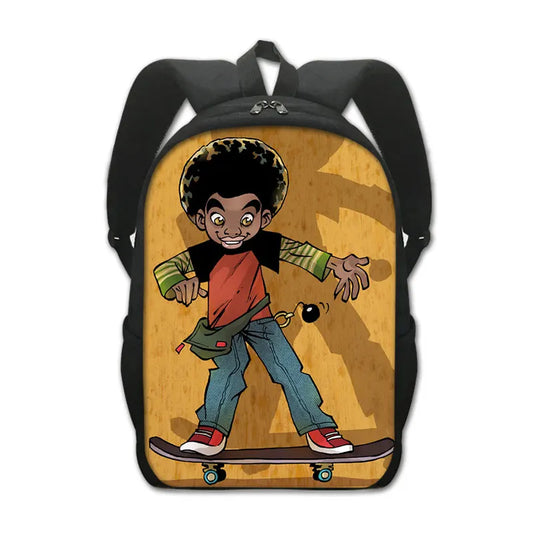 Afro Brown Boy Pattern Backpack Lovely Children School Bag