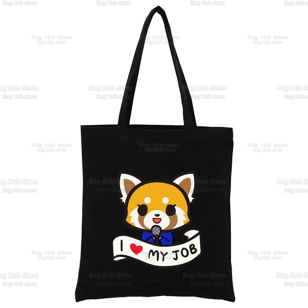 Aggretsuko Karaoke Rage Canvas Shopping Bag Women Shoulder Book Bags