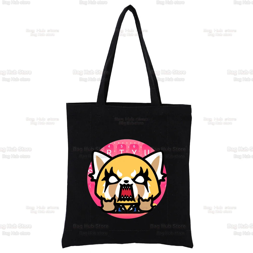 Aggretsuko Karaoke Rage Canvas Shopping Bag Women Shoulder Book Bags