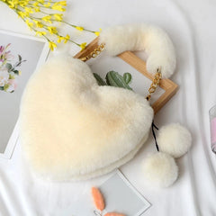 AiZhu Heart Shaped Shoulder Bag Clutch Purse Plush Ladies Handbag