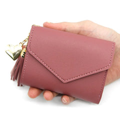 Short Leather Wallet for Women with Tassel