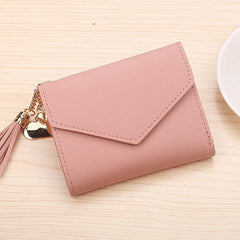 Short Leather Wallet for Women with Tassel