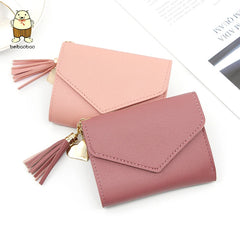Short Leather Wallet for Women with Tassel