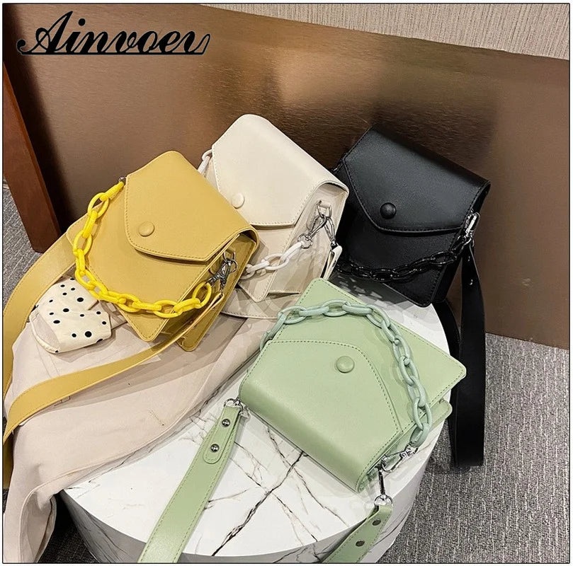 Autumn Female PU Leather Small Bag Solid Chain Portable Shoulder Messenger Bag