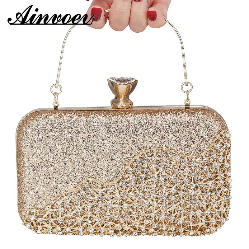 Golden Evening Clutch Bag Wedding Chain Dinner Bag