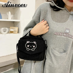 Embroidery Bear Canva Crossbody Bag Portable Mobile Phone Bag