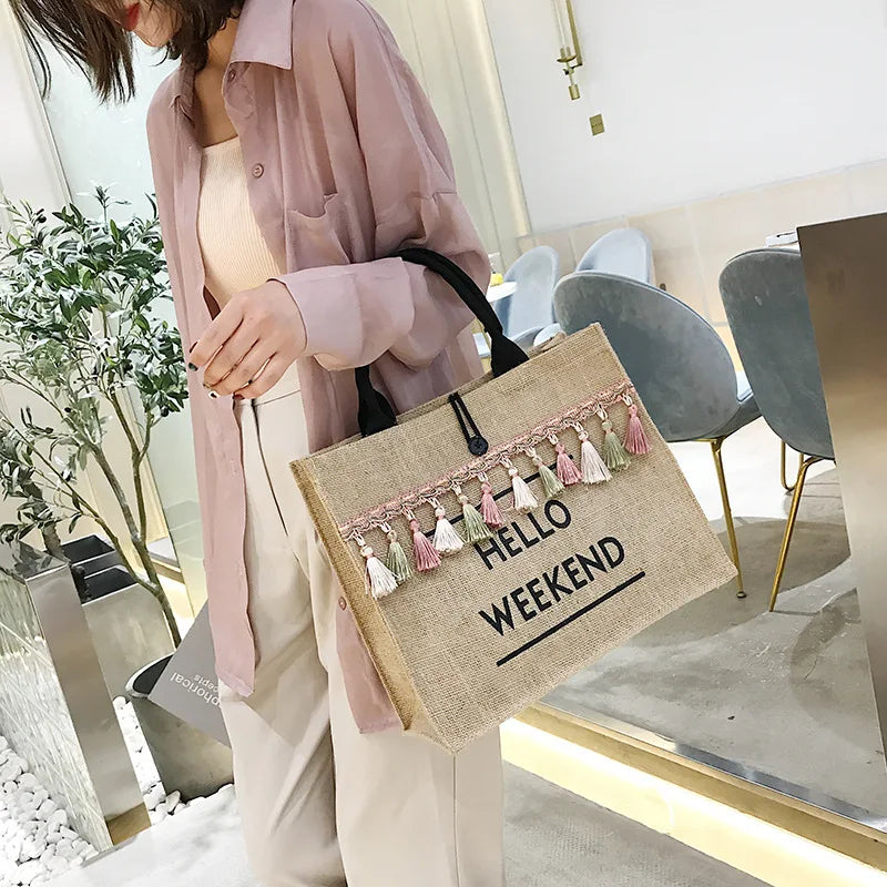 Linen Totes Beach Bags Large Capacity Casual Shopping Bag