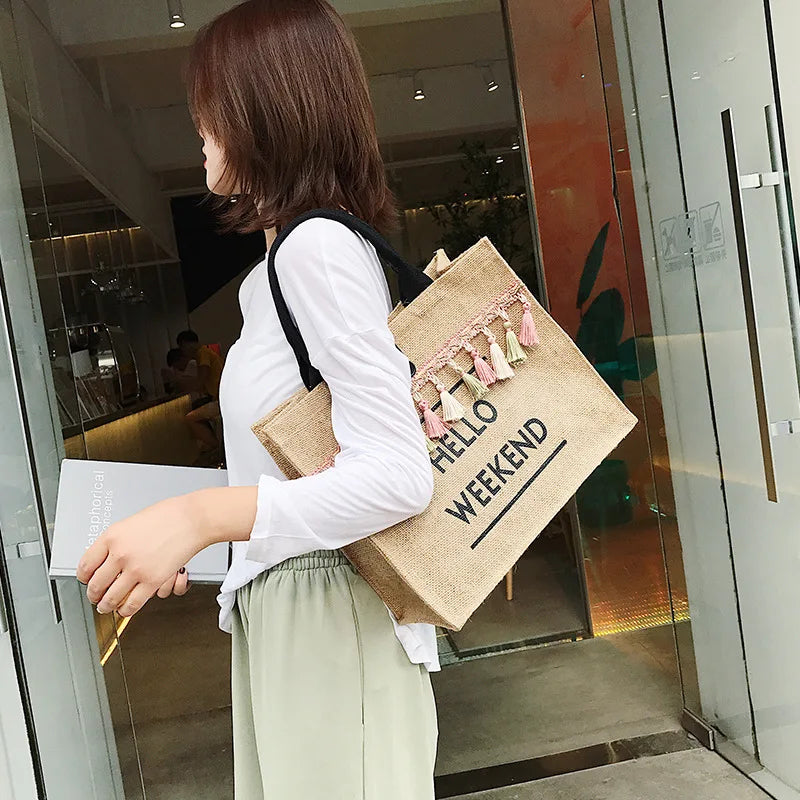 Linen Totes Beach Bags Large Capacity Casual Shopping Bag