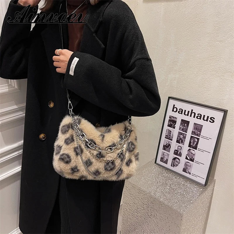 Plush Shoulder Bag Fluffy Faux Fur Crossbody Chain Handbags