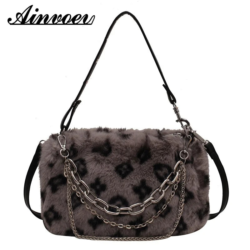Plush Shoulder Bag Fluffy Faux Fur Crossbody Chain Handbags
