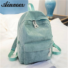Striped Corduroy School Backpack for Teen Girls