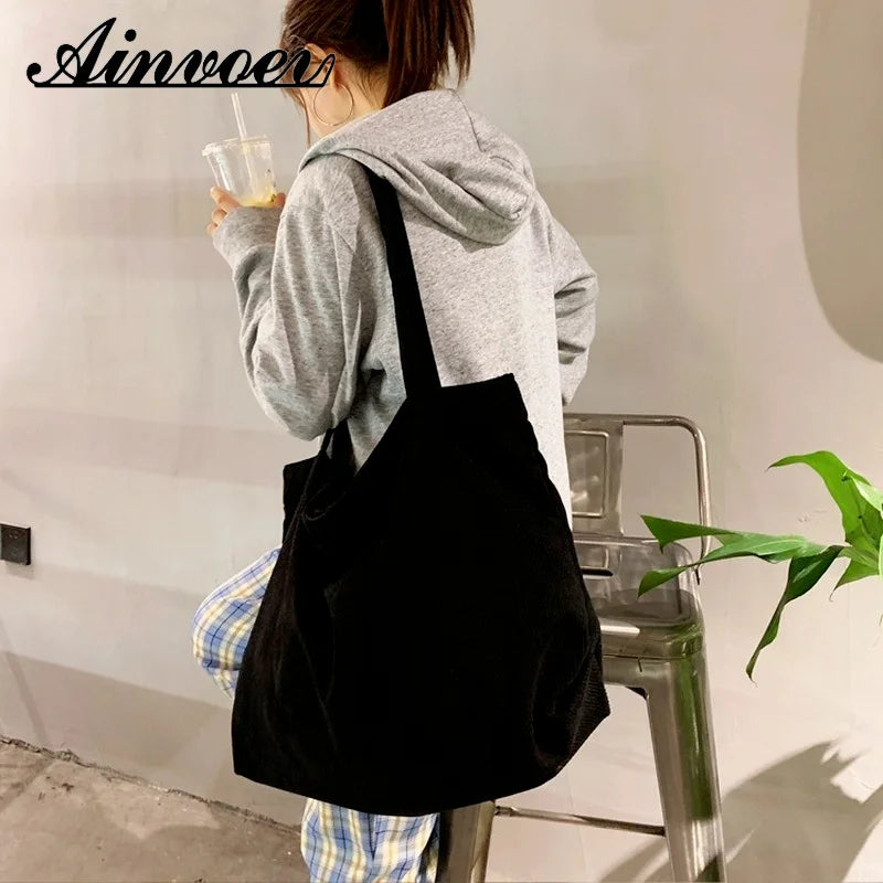 Corduroy Tote Bag Casual Large-capacity Beach Canvas Shoulder Bag for Women