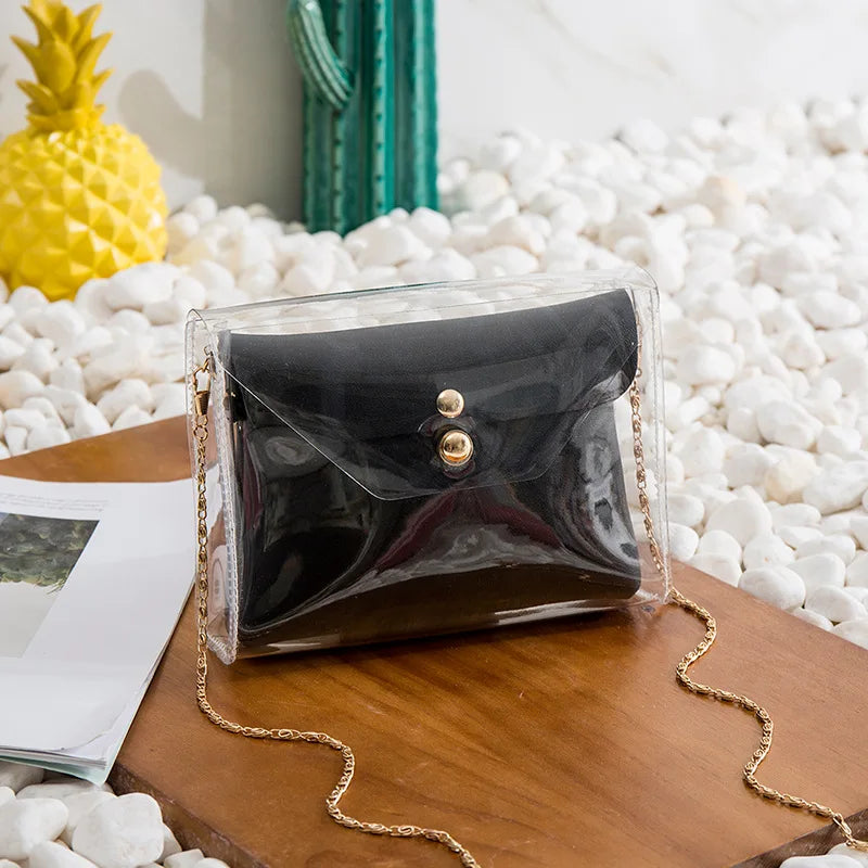 Transparent PVC Crossbody Bag with Chain Strap