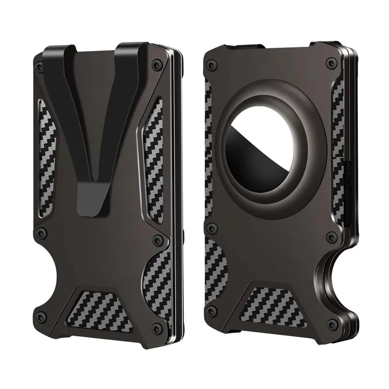 AirTag Wallet Men Carbon Fiber RFID Blocking Minimalist Slim Metal Wallet