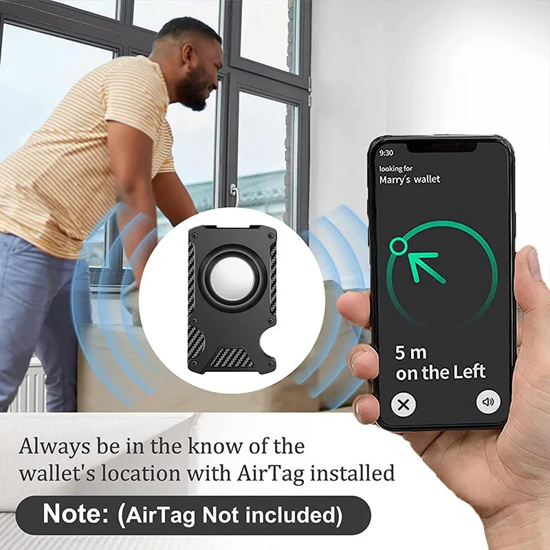 AirTag Wallet Men Carbon Fiber RFID Blocking Minimalist Slim Metal Wallet