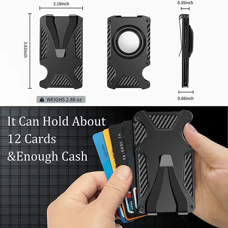 AirTag Wallet Men Carbon Fiber RFID Blocking Minimalist Slim Metal Wallet