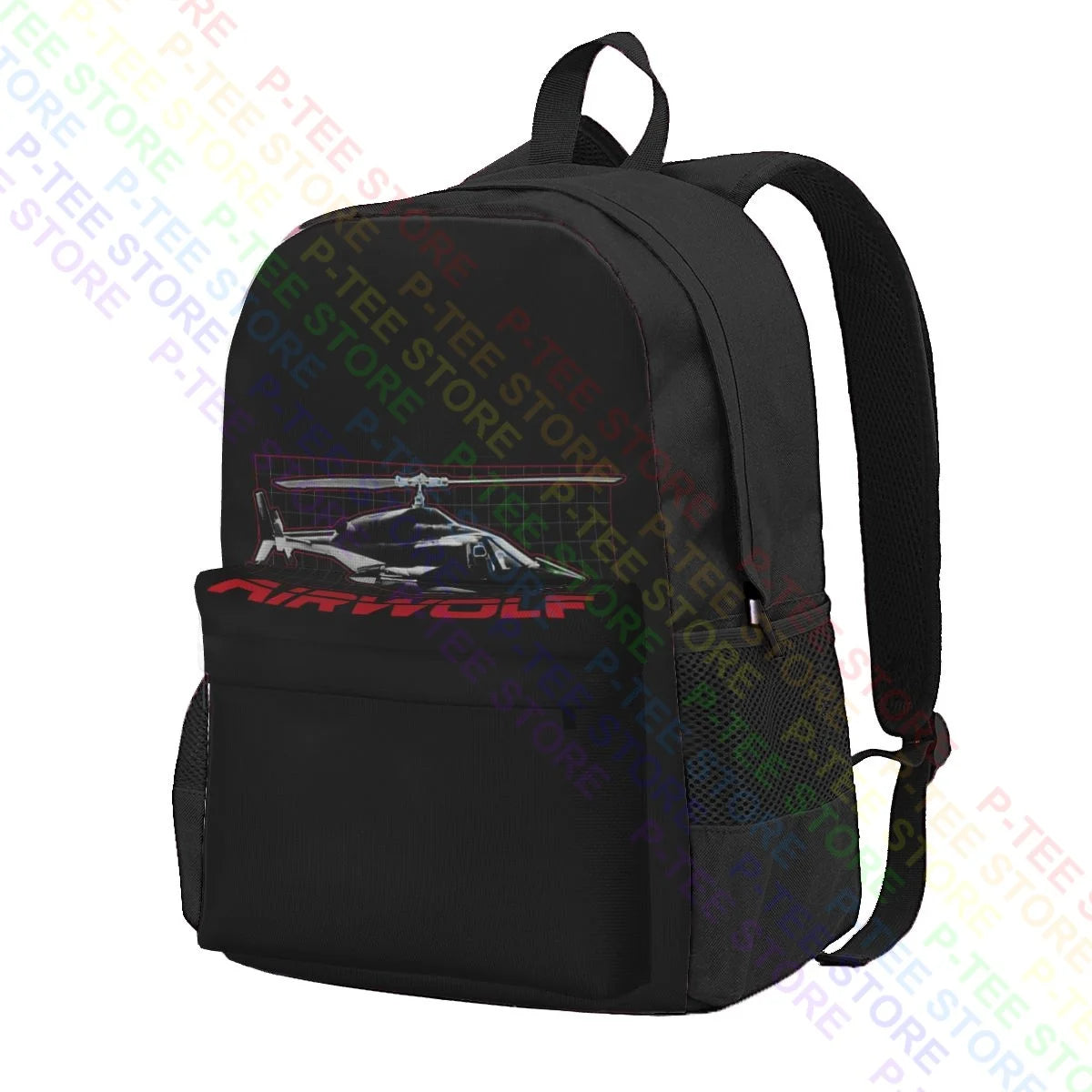 Airwolf Helicopter Grid Backpack Large Capacity Portable Shopping Bag