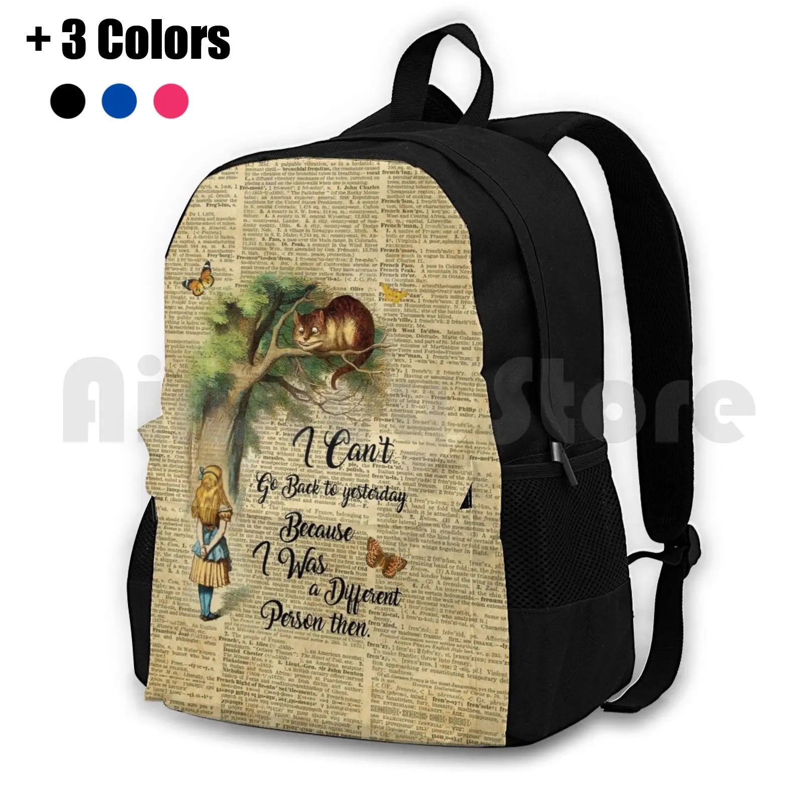 Alice In Vintage Dictionary Art Outdoor Hiking Backpack Waterproof