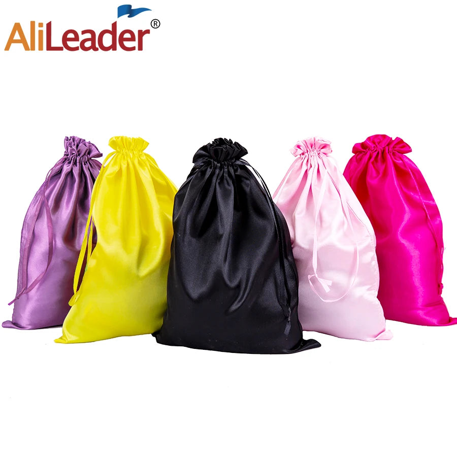 Alileader Silk Satin Drawstring Bag for Packaging Wig/Makeup/Eyelash