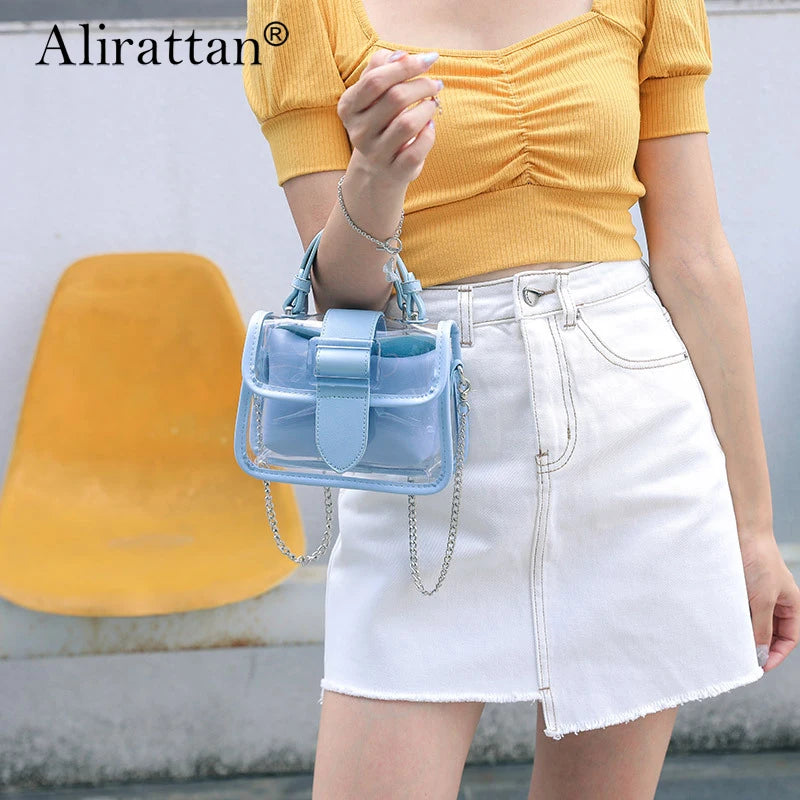 Alirattan Women's Transparent Square Sling Bag PVC Shoulder Bag