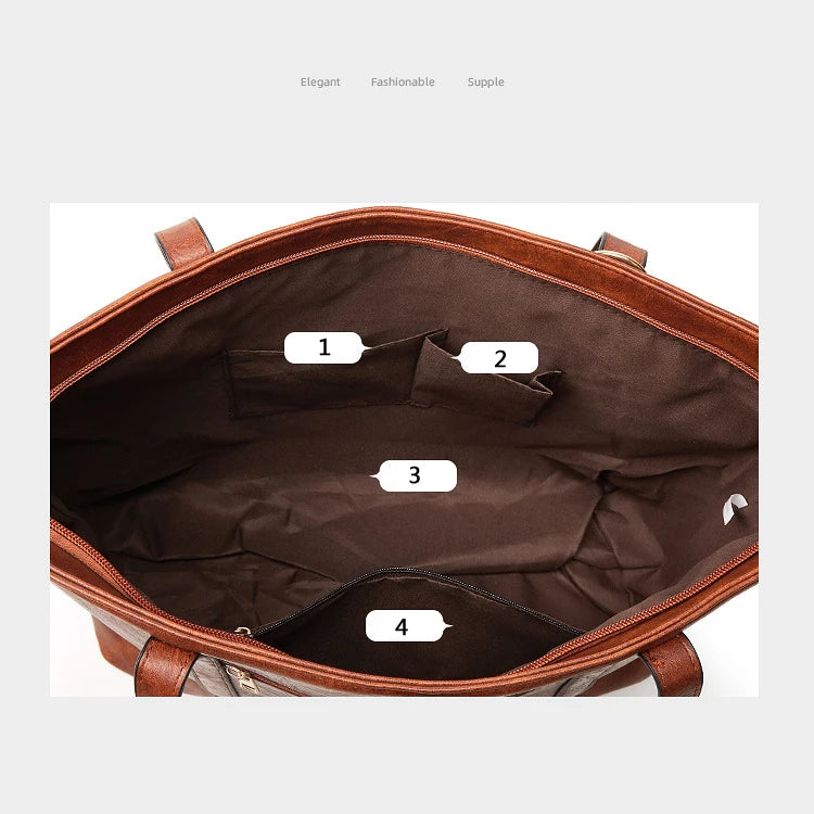 Retro Tassel Rivet Women's Bag Large Capacity Leather Shoulder Bag Handbags