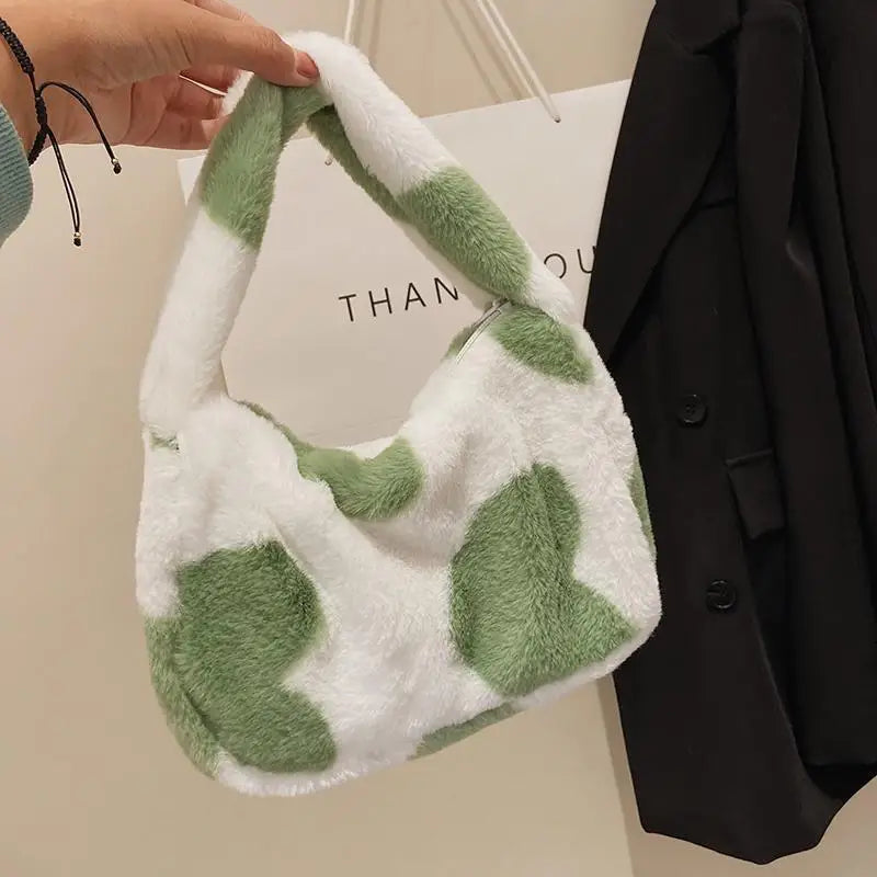 Women's Love Printed Small Plush Shoulder Bag Soft Handbag
