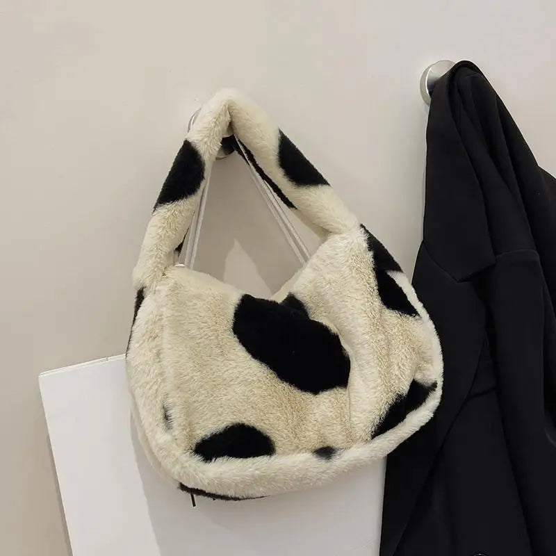 Women's Love Printed Small Plush Shoulder Bag Soft Handbag