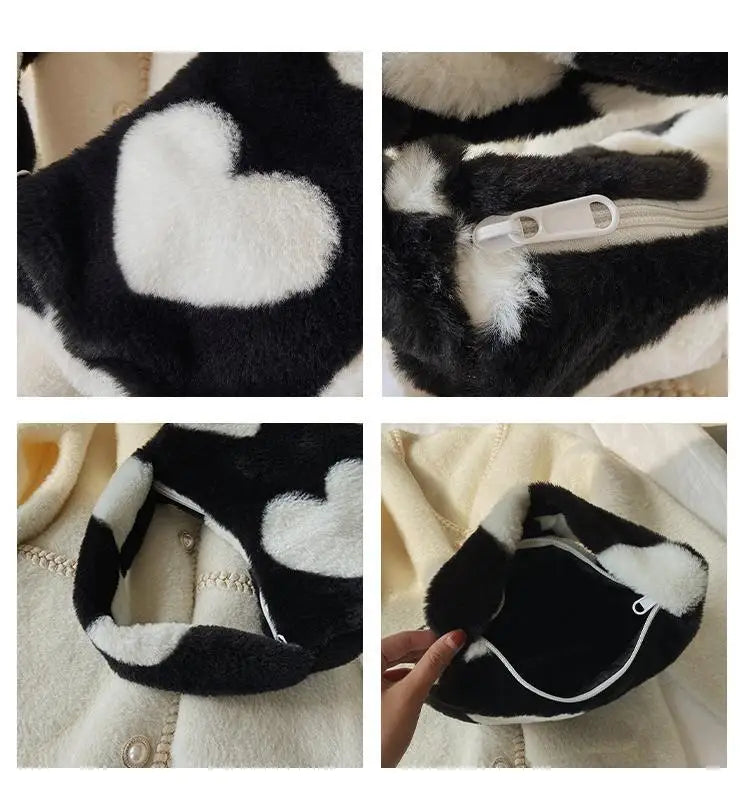 Women's Love Printed Small Plush Shoulder Bag Soft Handbag