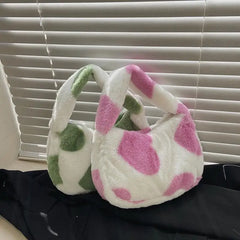 Women's Love Printed Small Plush Shoulder Bag Soft Handbag
