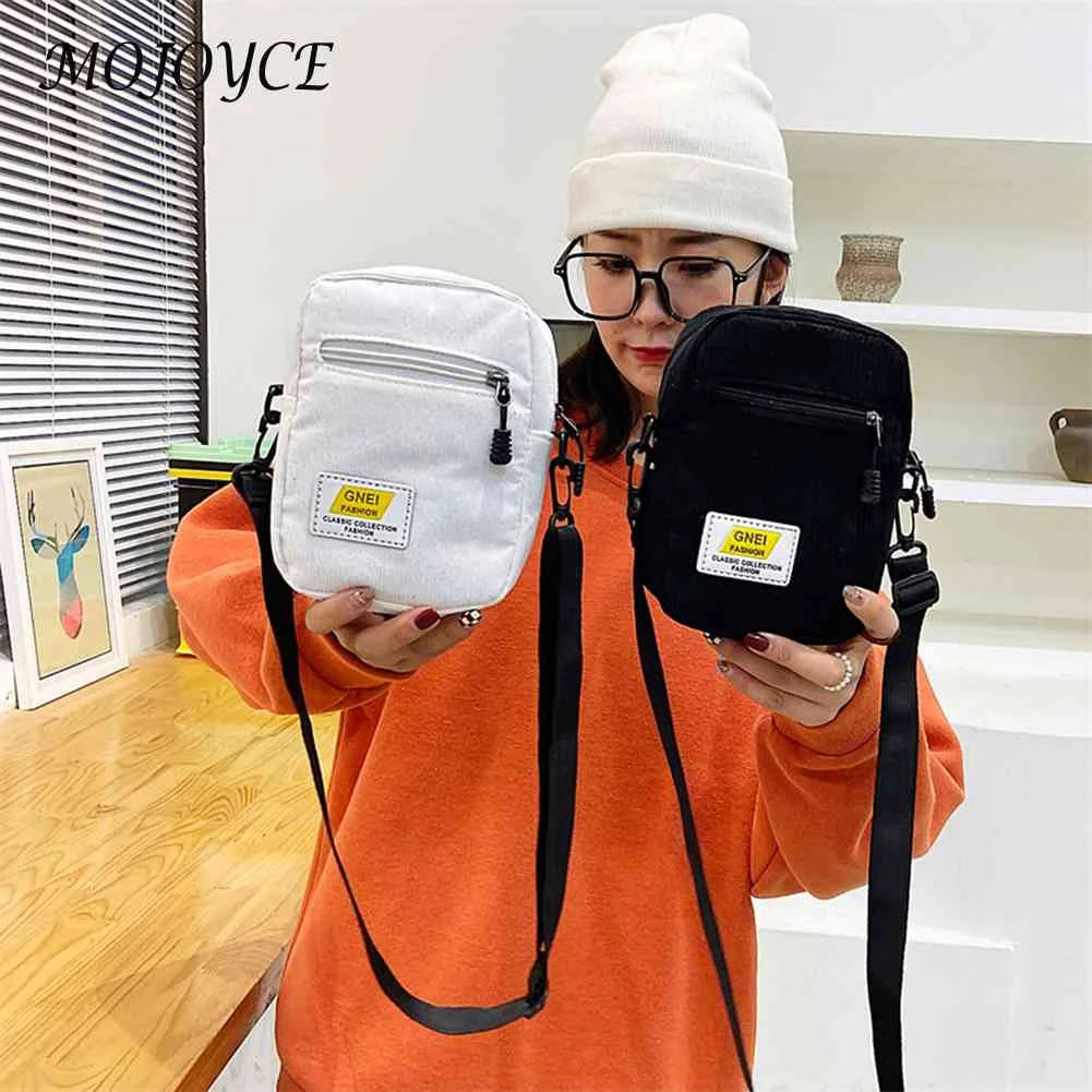 Corduroy Zipper Messenger Bag Autumn Winter Multi-layer Shoulder Bag