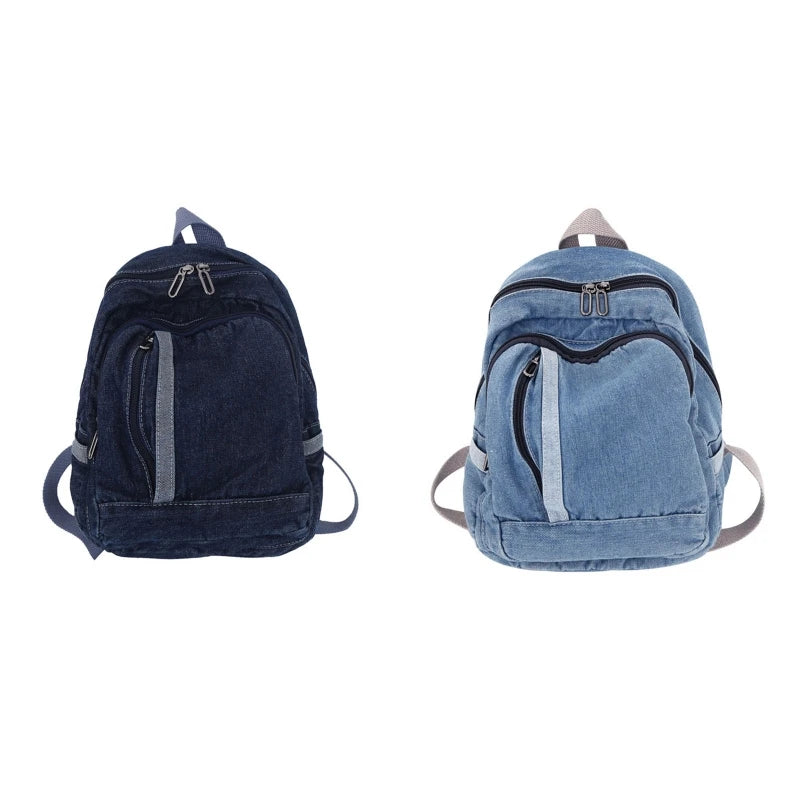 Denim Daypack Double Shoulder School Bag Jean Backpack for Girls