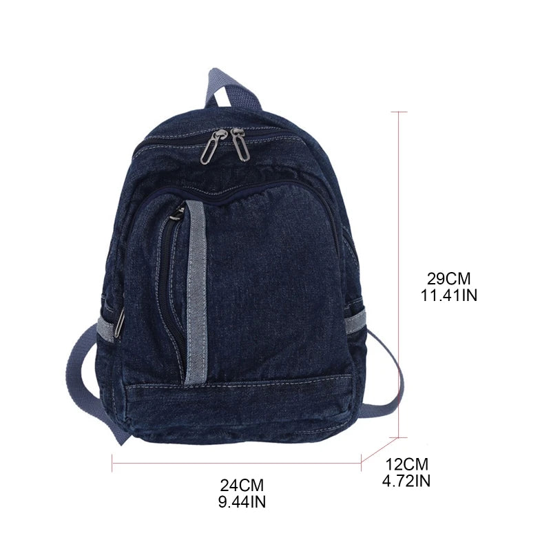 Denim Daypack Double Shoulder School Bag Jean Backpack for Girls