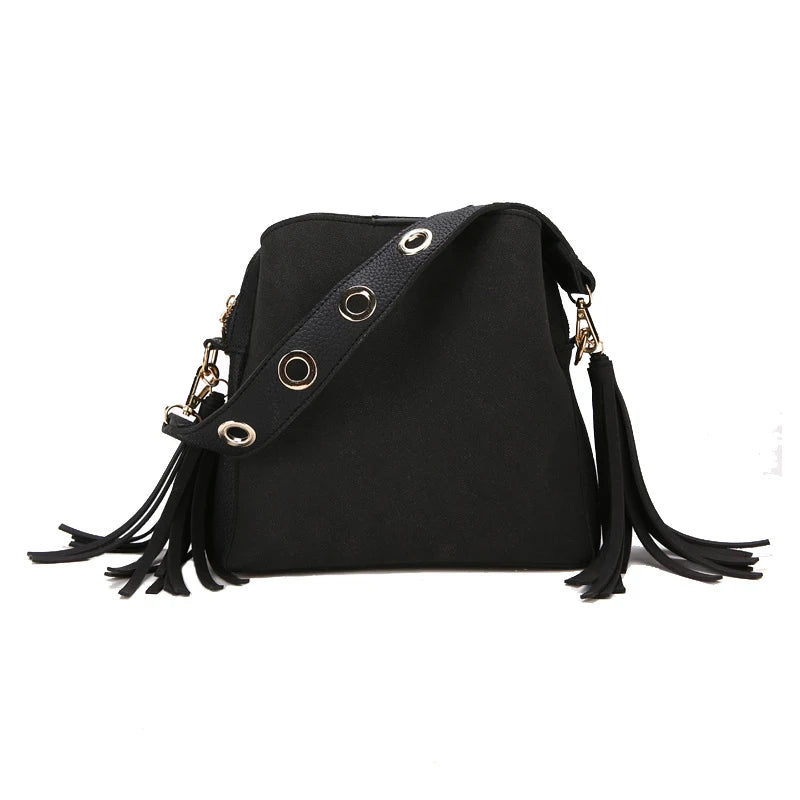 Vintage Tassel Messenger Bag with Scrub PU, All-match Style