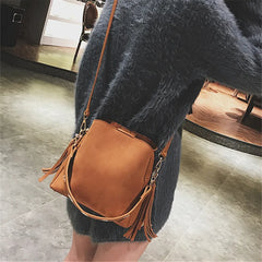 Vintage Tassel Messenger Bag with Scrub PU, All-match Style