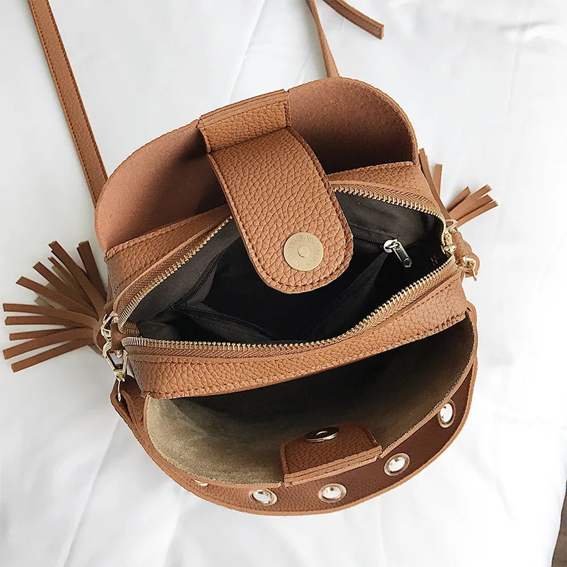 Vintage Tassel Messenger Bag with Scrub PU, All-match Style