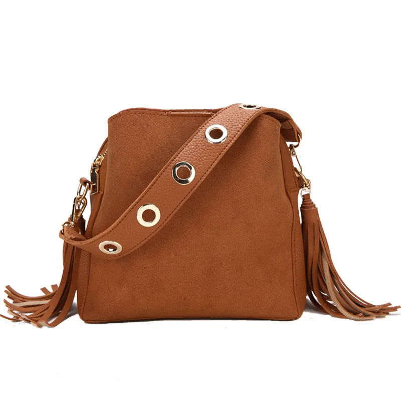 Vintage Tassel Messenger Bag with Scrub PU, All-match Style