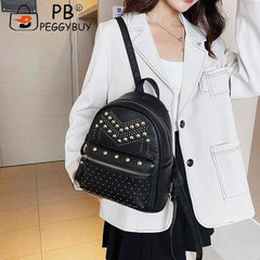 Waterproof PU Leather Backpack Rivet Studded Satchel School Bag