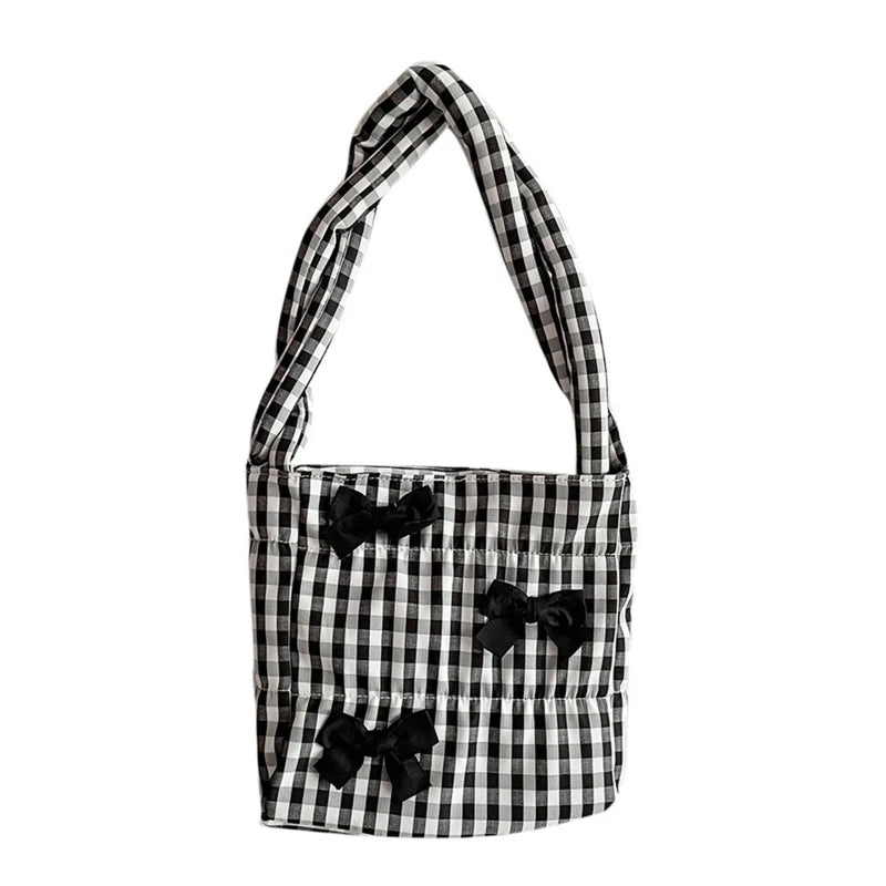 Women Shoulder Bag Bowknot Plaid Handbag Tote Bag