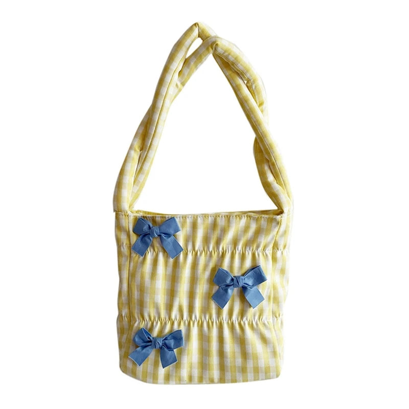 Women Shoulder Bag Bowknot Plaid Handbag Tote Bag