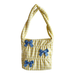 Women Shoulder Bag Bowknot Plaid Handbag Tote Bag